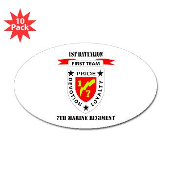 1B7M - M01 - 01 - 1st Battalion 7th Marines with Text Sticker (Oval 10 pk) - Click Image to Close